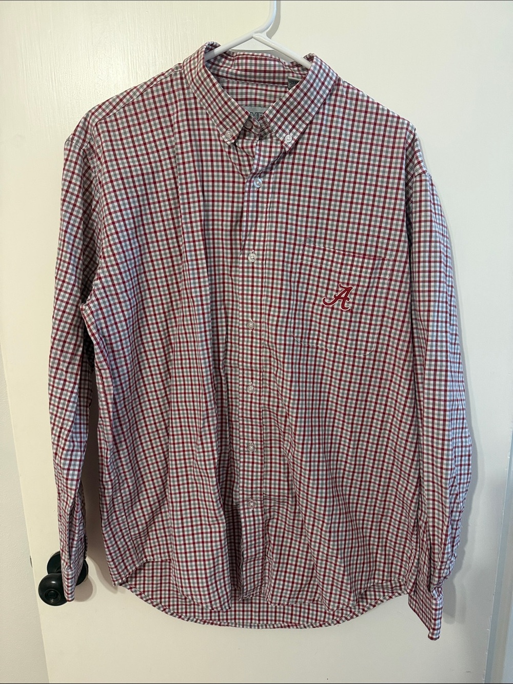 Men's Crimson Plaid Button-Down Shirt with Embroidered Alabama A